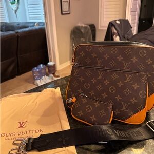 Louis Vuitton Monogram Canvas Messenger Bag with Tan Trim